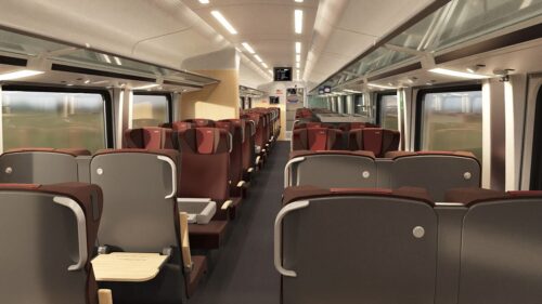 Rendering mit modernisierten Sitzen in der 2. Klasse des Railjets.